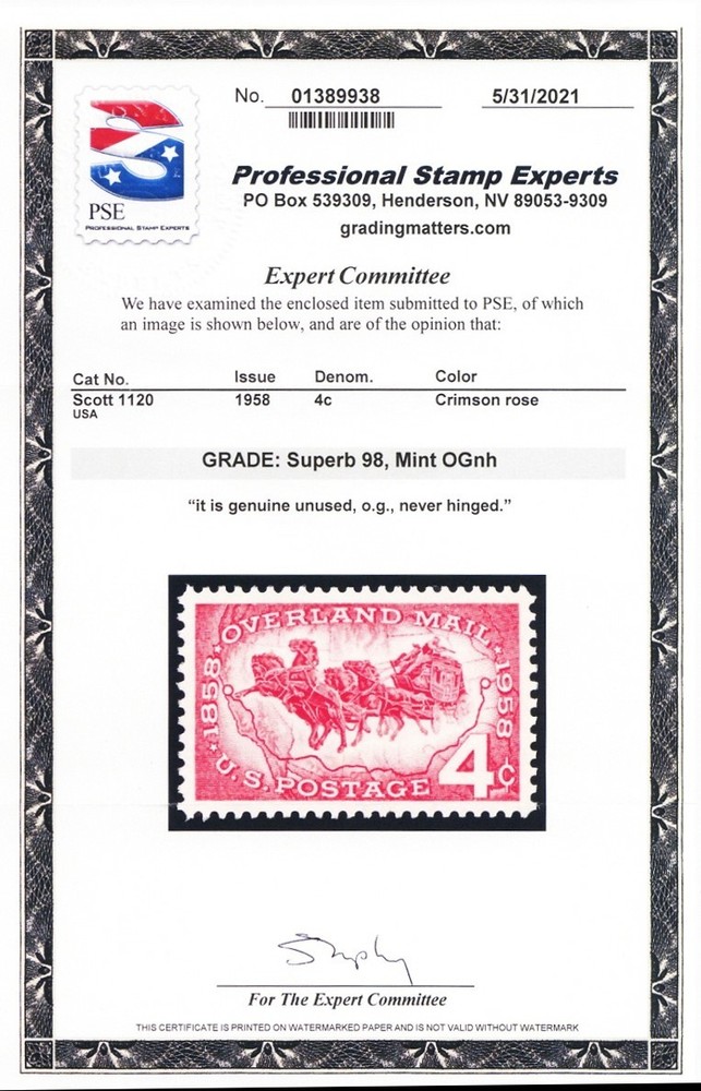1120, Mint Superb NH 4¢ - PSE Graded 98 * Stuart Katz