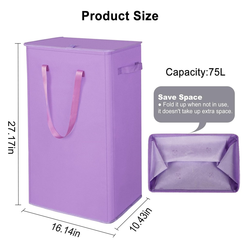75L Slim Laundry Hamper with Lid,Large Foldable Laundry Basket with Removable...