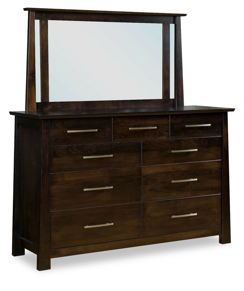 Amish 5-Pc Modern Bedroom Set Solid Wood Angled Cutout Panel Headboard