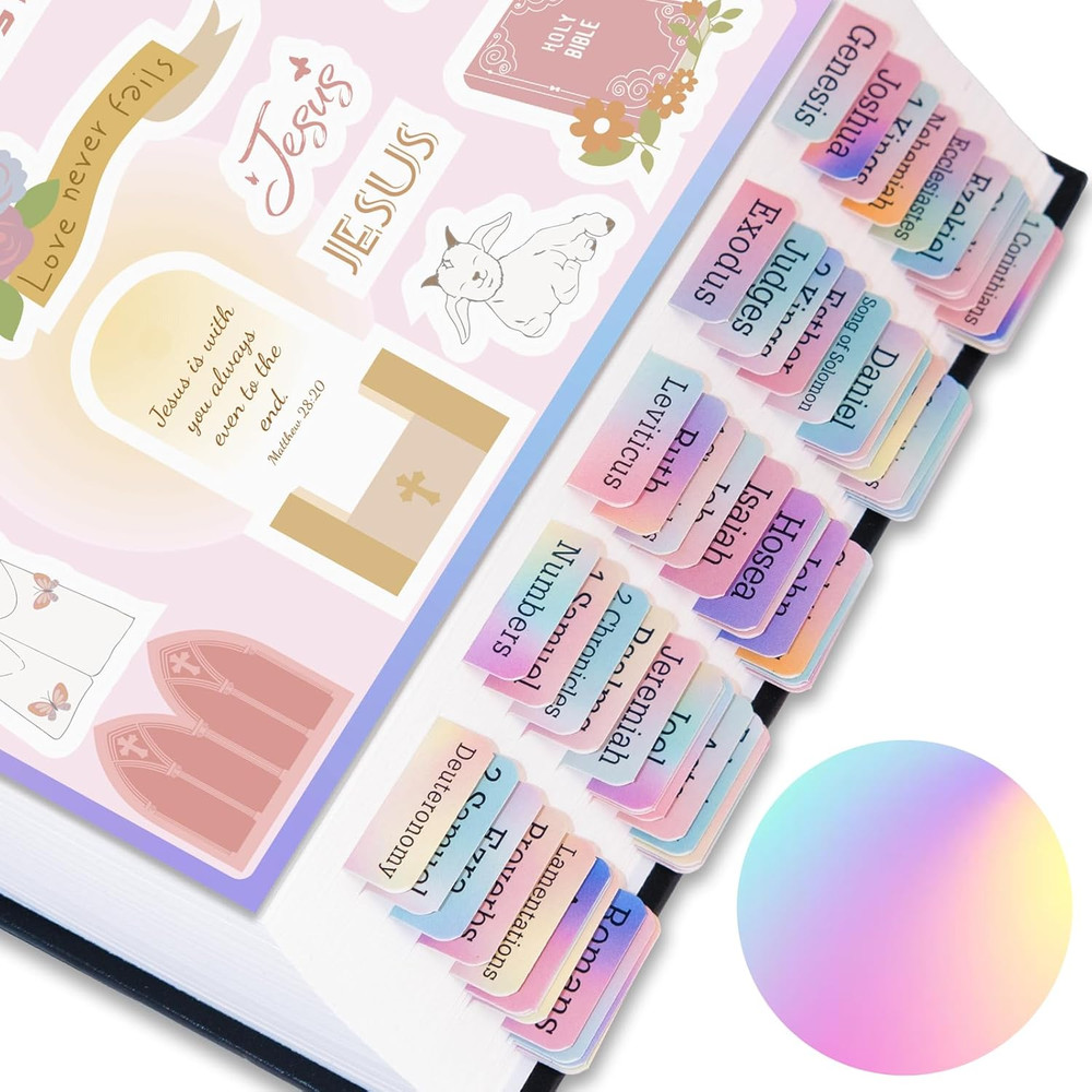 Laminated Bible Tabs with Unique Stickers for Women