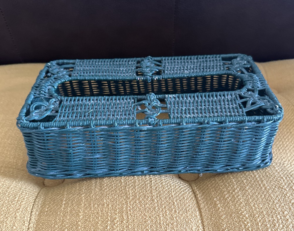 Vintage Green Basket Woven Rectangular Tissue Holder Cover