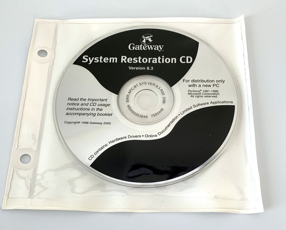 Vintage Gateway System Restoration CD PC Software Version 8.3
