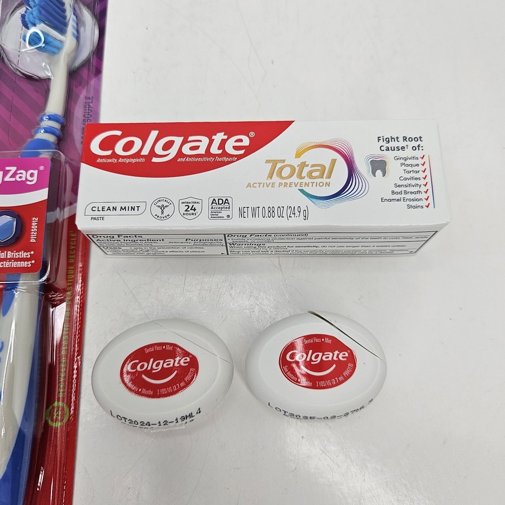 (2) Colgate Zig-Zag Wide Compact Soft Adult Toothbrush w/ Floss & Toothpaste