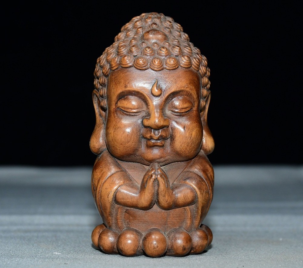 Exquisite Small Leaf Boxwood Buddha Handle