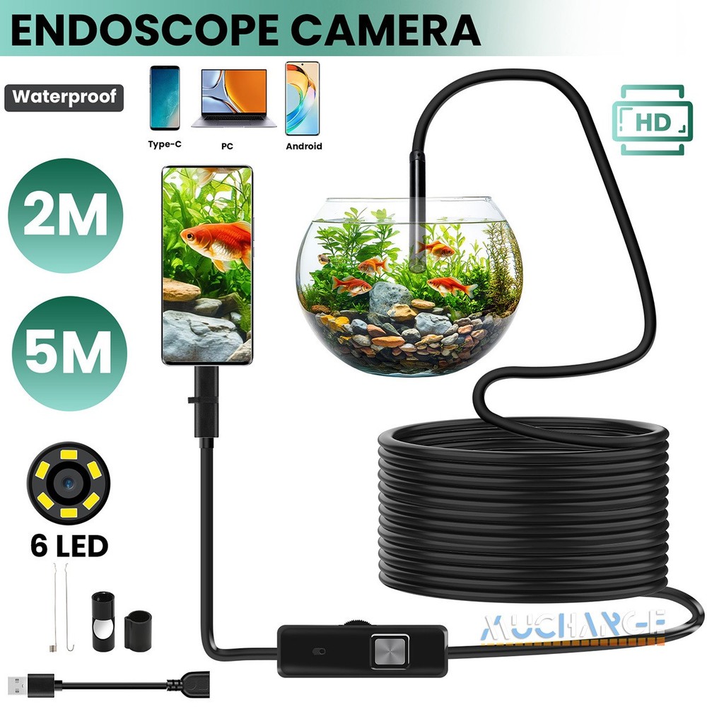 HD 16.4FT Borescope Camera with 6 LED Lights Type-C Waterproof For Android PC