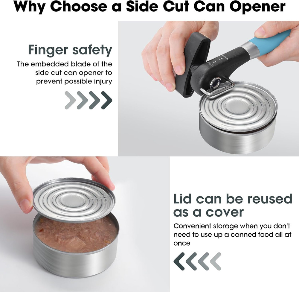 Can Opener, Manual Side Safe Cut Can Opener Smooth Edge with Durable Sharp Blade