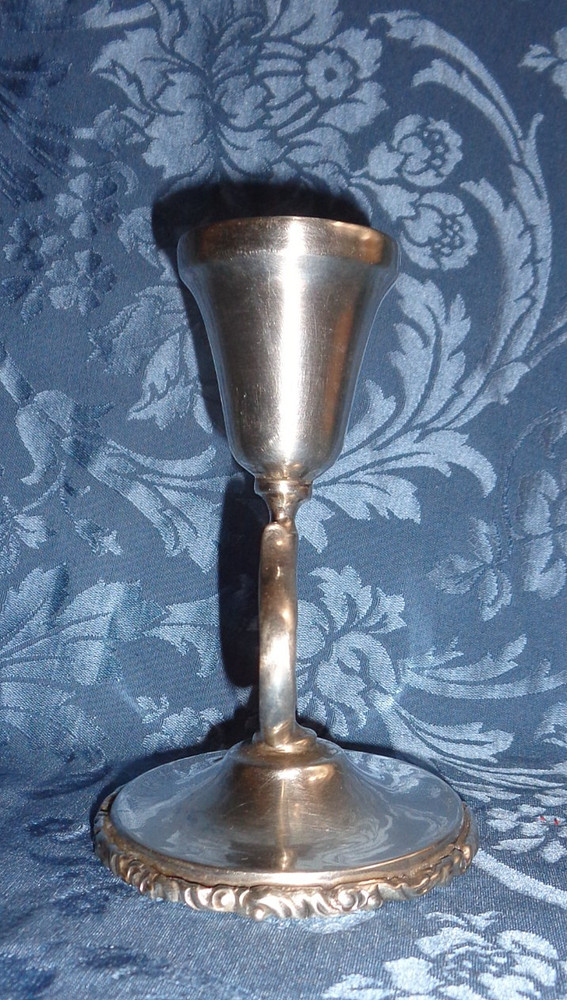 Pair Mexican Sterling Silver Chamberstick Candlestick Scroll Handle 398 Grams