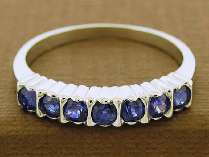 R136 Solid 9K White Gold Natural Sapphire Eternity Ring Stackable Wedding size O