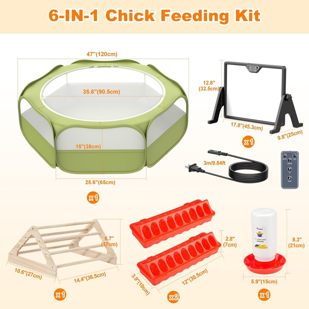 Pawaboo 6-in-1 Chicken Brooder Box for Chick Starter Kit, Includes Pet Cage T...