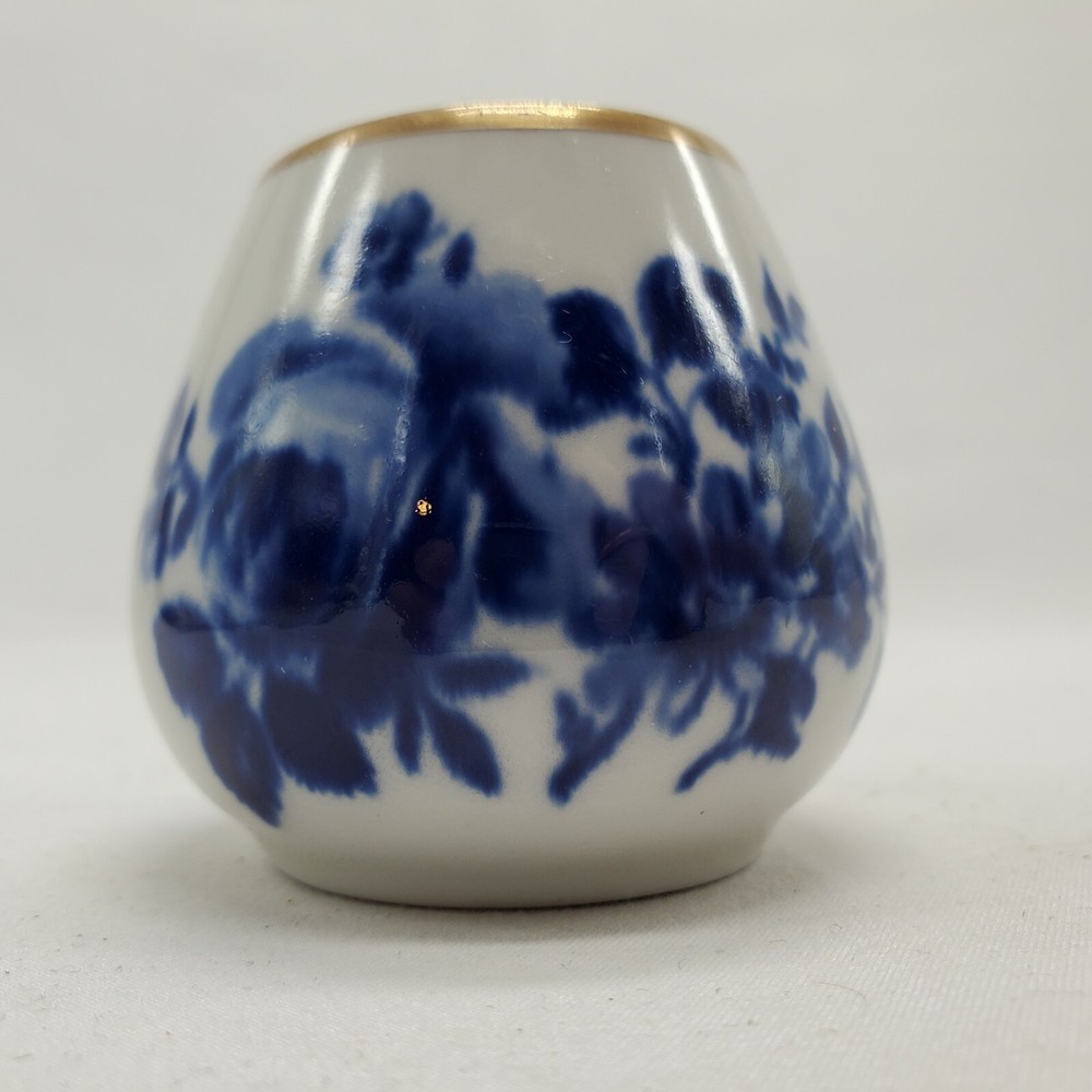 Echt W Kobalt Miniature Vase Gold Trim Blue Rose Pattern..