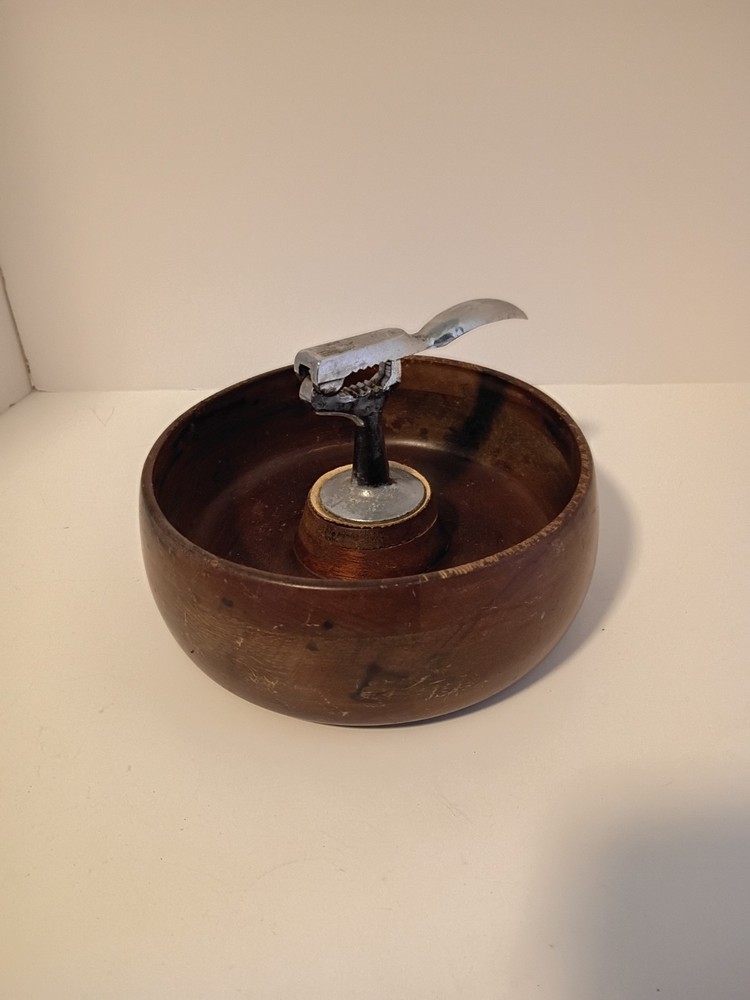 Vintage Wood Nut Bowl With Nutcracker Attached