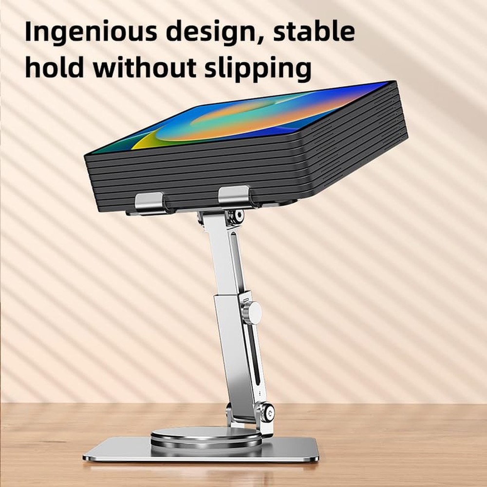Tablet Stand for Desk, Adjustable Height & Swivel with 360° Rotating Base,