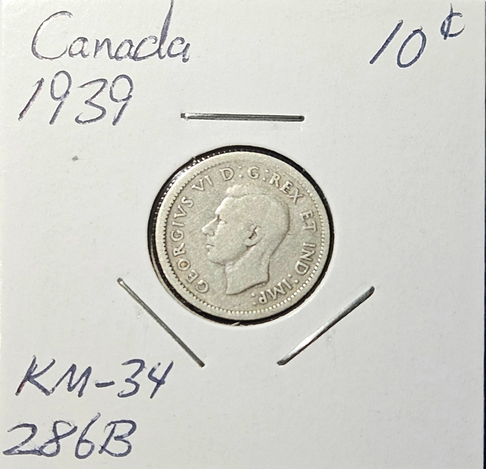 1939 Canada 10 Cent.  80% Silver.      (CANH)
