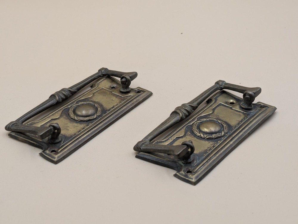 VICTORIAN EDWARDIAN DRAWER PULL PAIR HANDLES RECLAIMED ORIGINAL YELLOW BRASS