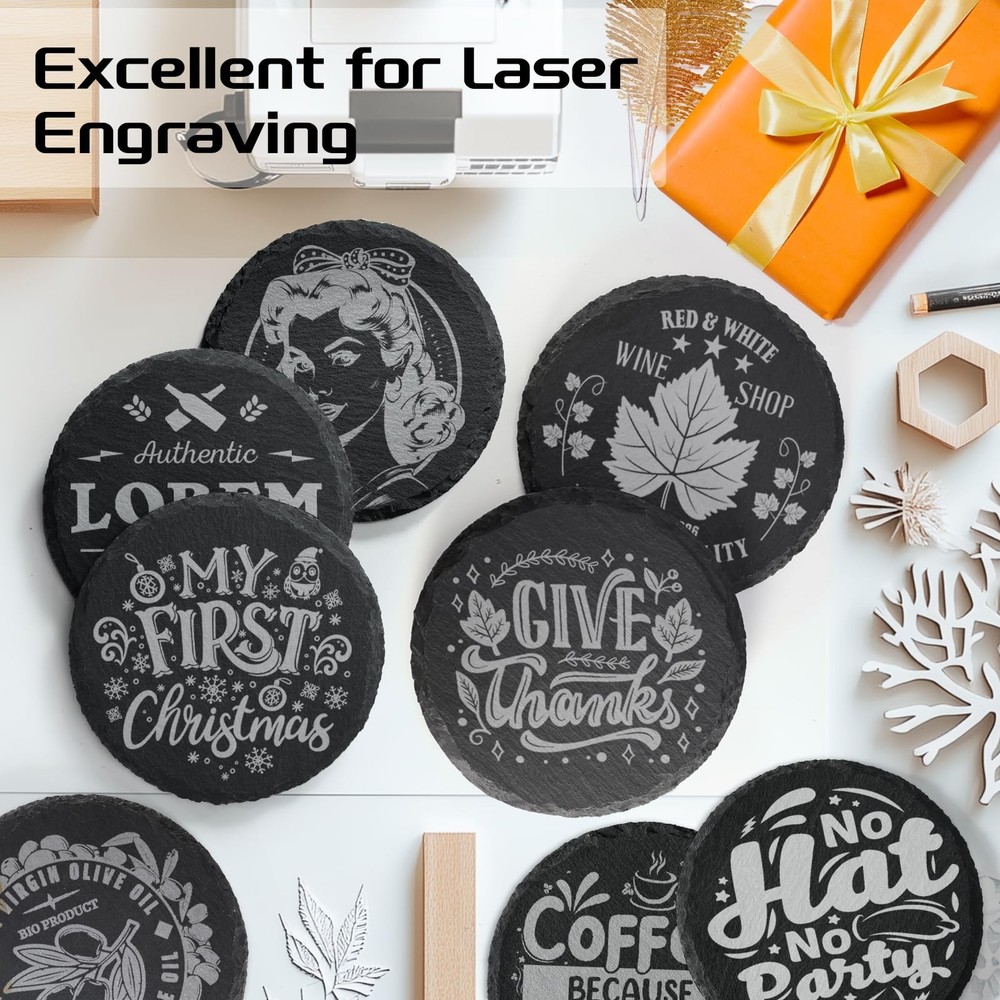 36 Pieces Slate Coasters Bulk, 4 Inch Round Rustic Black Stone Drinks Coaster...