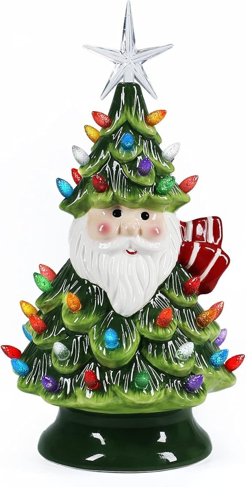 11" Ceramic Christmas Tree Tabletop Christmas Tree Lights with 50 Multicolore...