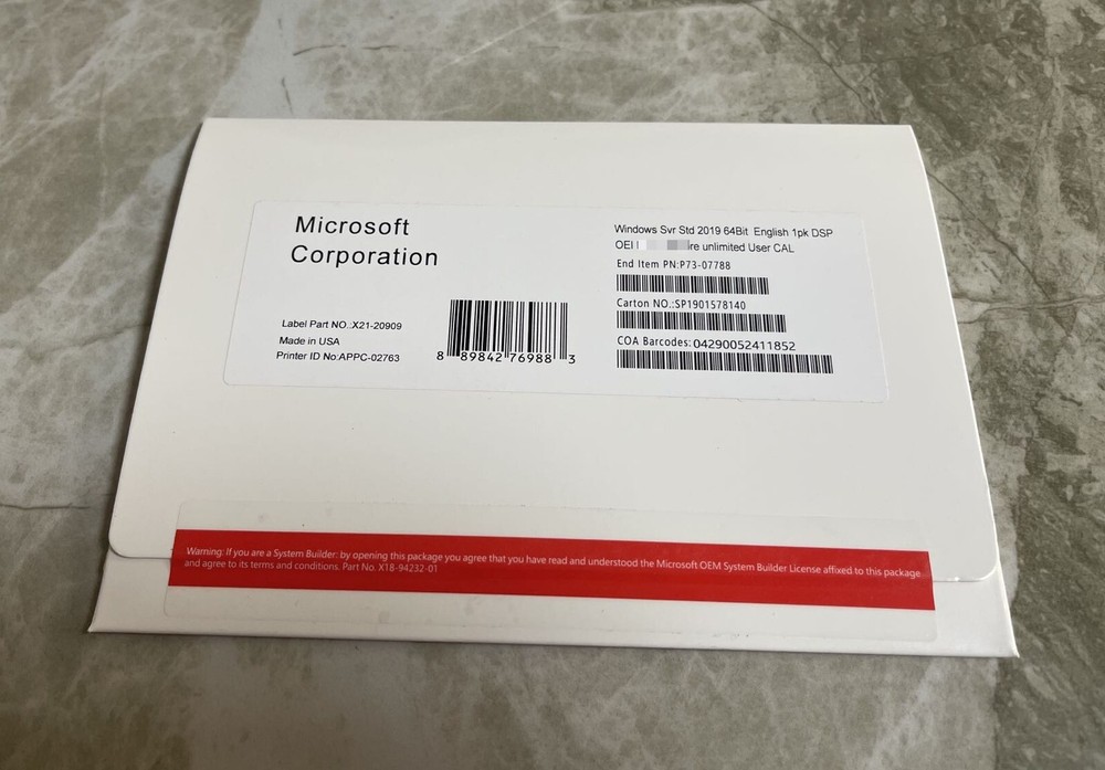 Microsoft Windows Server 2019 Standard 48-Core License unlimited User CALs