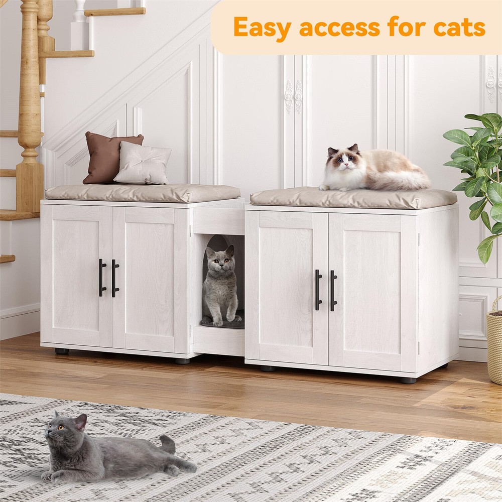 Double-Room Cat Litter Box Enclosure Furniture with Integrated Functionality