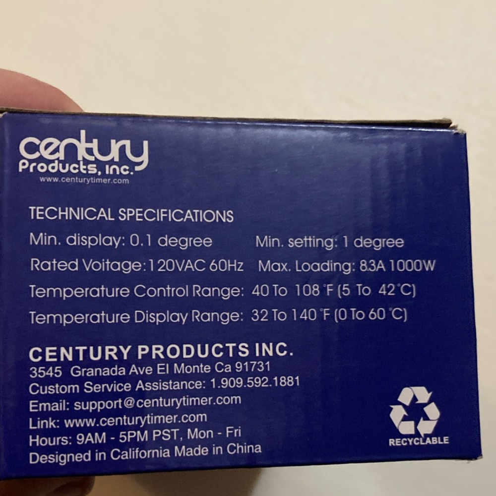 Century Digital Cooling Temperature Controller 120V 1000W Illuminated Indicator