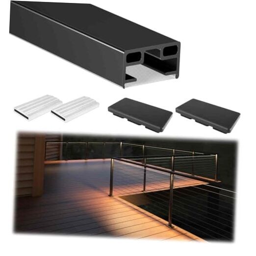 Upgraded 6'6" Aluminum Black Rectangular Cable LED Handrail 1× LED Handrail