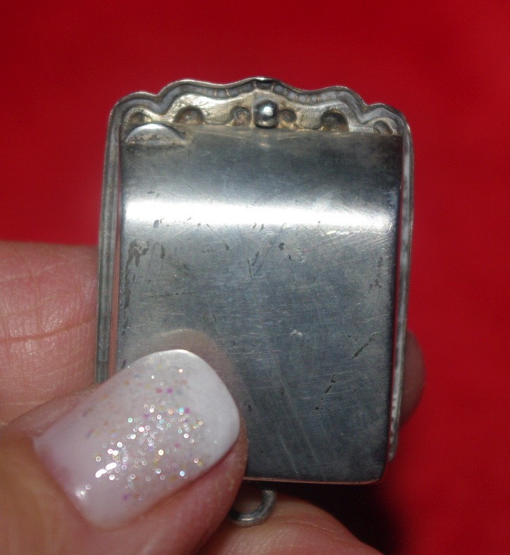 RARE Antique Victorian Sterling Silver Hinged Stamp Box Case Chatelaine Charm