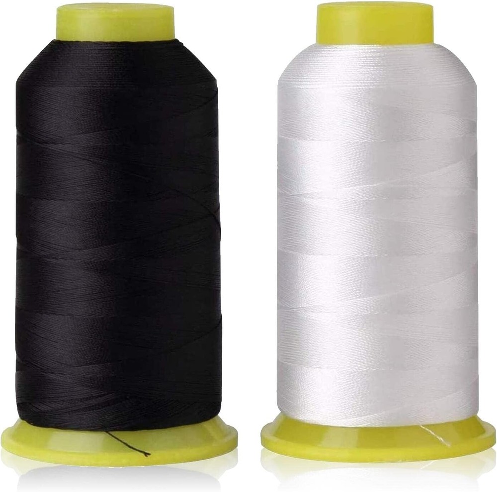2 Spool 1500yd Bonded Nylon Sewing Thread White Black