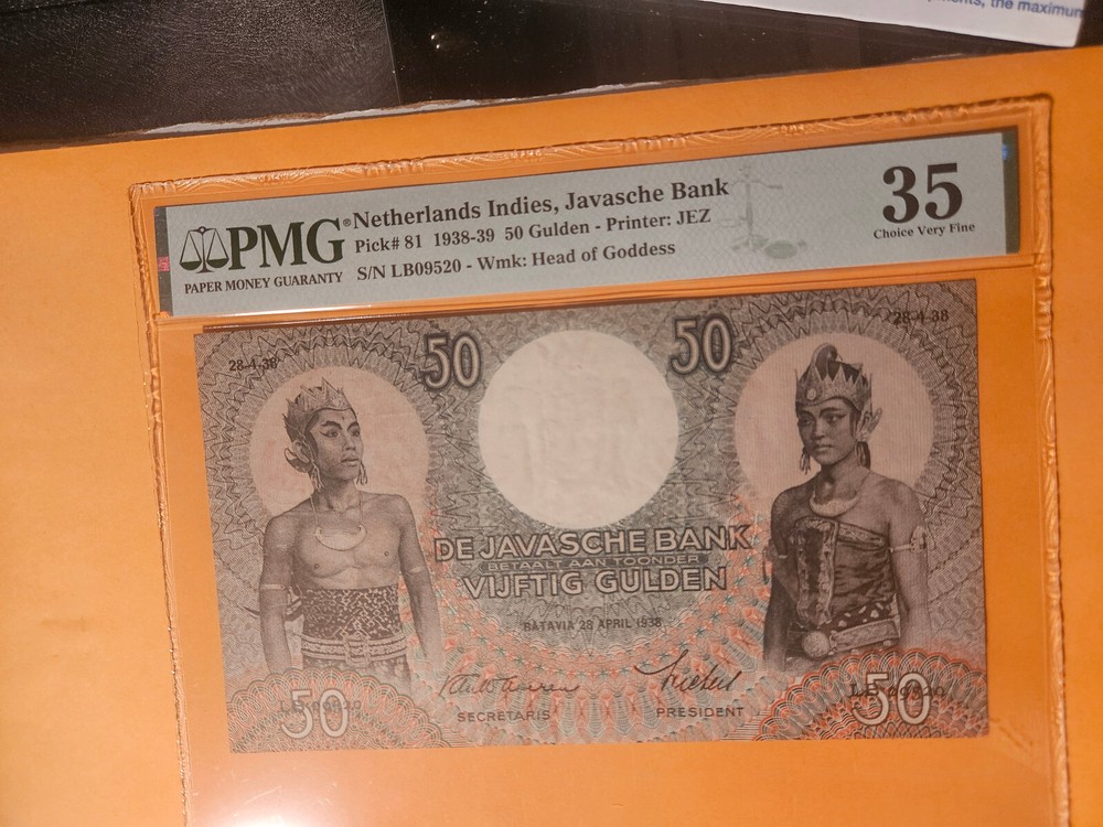 Netherlands indies 50 guldens rare PMG graded