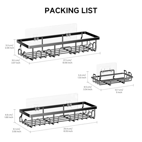 Shower Caddy Pack Shower Shelves for Inside Bathroom, Rustproof 3 Black