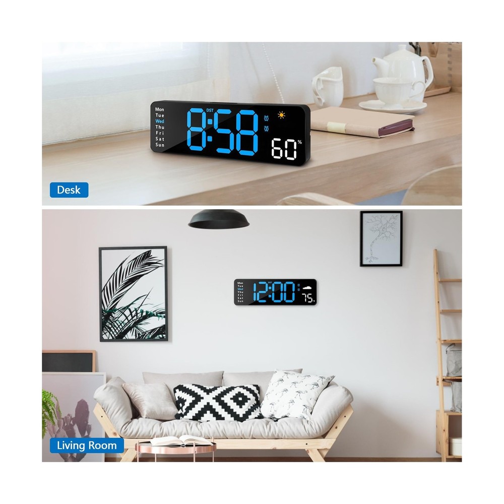 Digital Wall Clock with Remote Control, Large Display Plug in LED D... Fast Ship