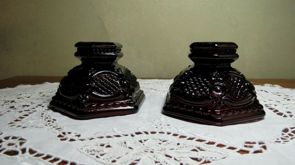 2 Avon 1876 Cape Cod  Ruby Single Candlesticks