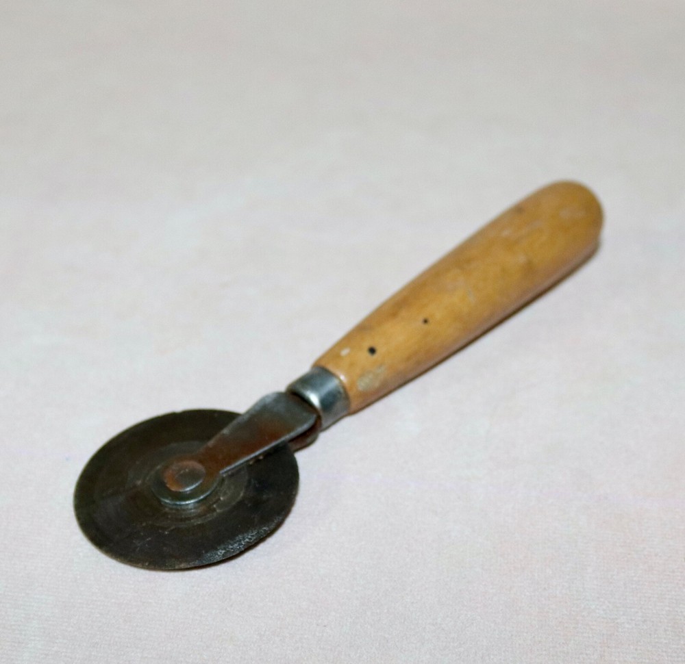 Fabric Cutting Tool 2” Diameter Wood Handle - Vintage
