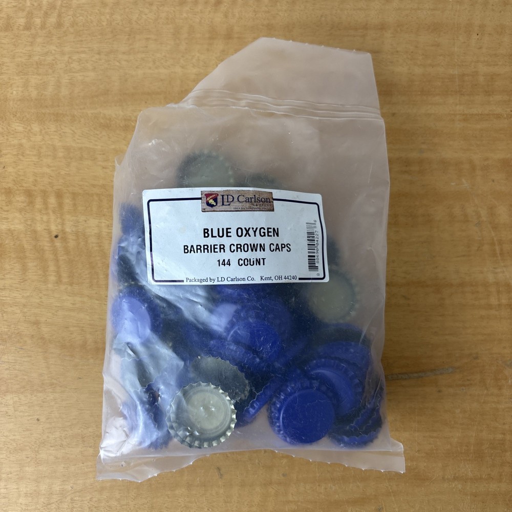 LD Carlson Blue Oxygen Barrier Crown Caps - Opened Bag, Around 100 Caps Left