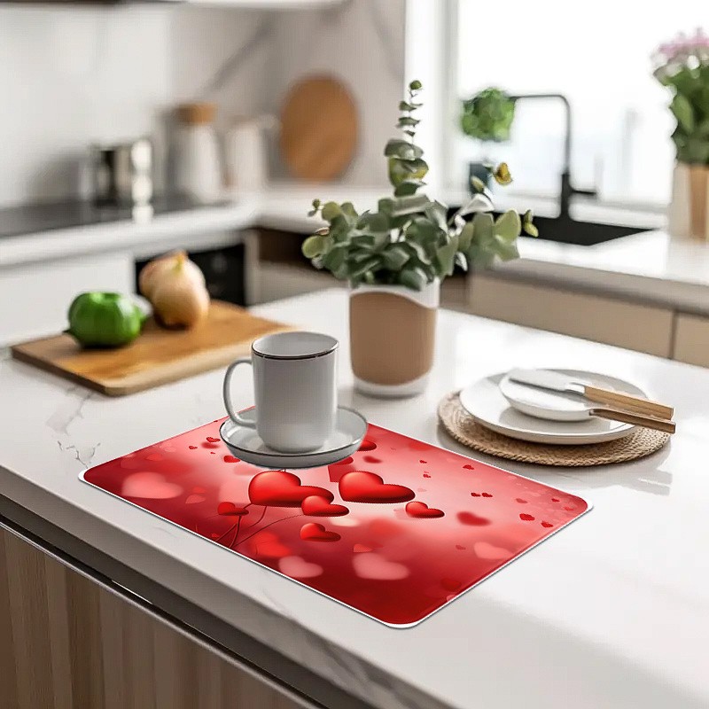 2D Valentine'S Day Kitchen Countertop Drying Mat Protecting Taleware Home Decor