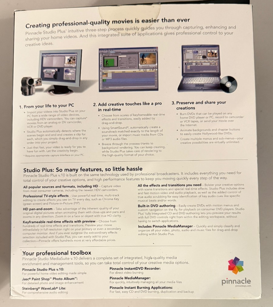 Pinnacle Studio MediaSuite Version 10 - PREOWNED; never used / loaded