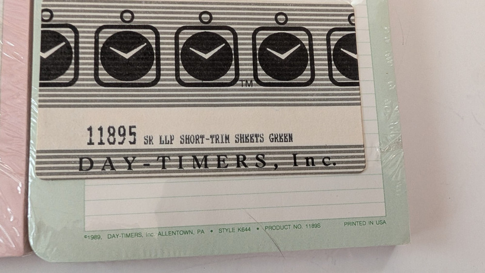 Day Timer Short Trim Sheets Refill Pages - K664 1189S