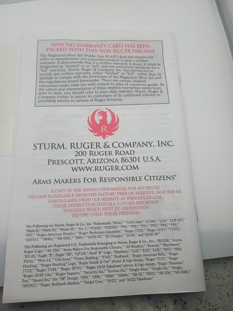 Ruger Mark III Autoloading Owners Manual 2013