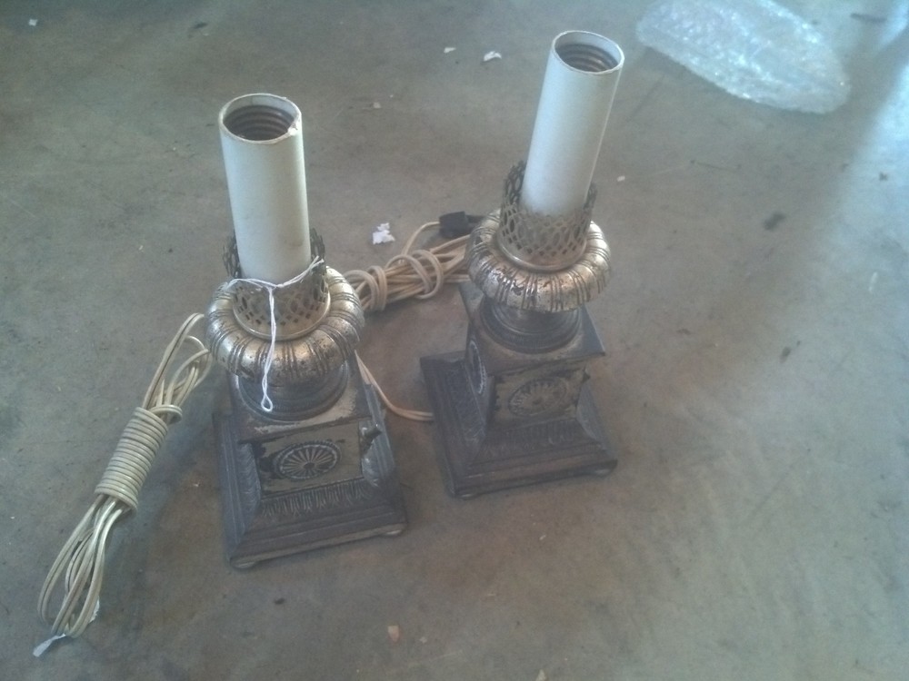 nice pair ornate candelabras nickle    (LT 328)