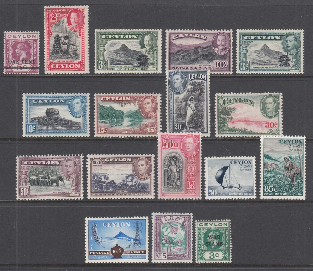 Ceylon Sc 223//MR2 MLH. 1918-1958 issues, 17 different, VF