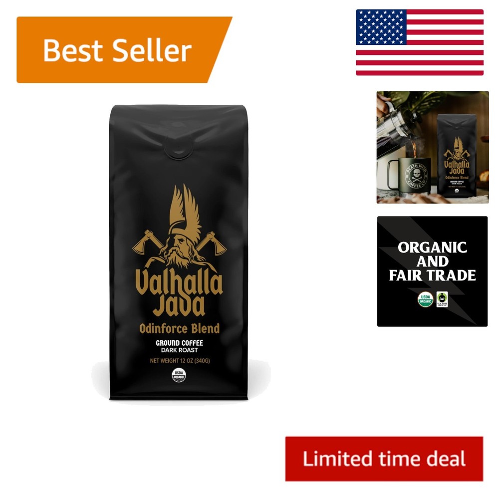 12 Oz Valhalla Java Odinforce Dark Roast - Bold, Organic Arabica Robusta Coffee
