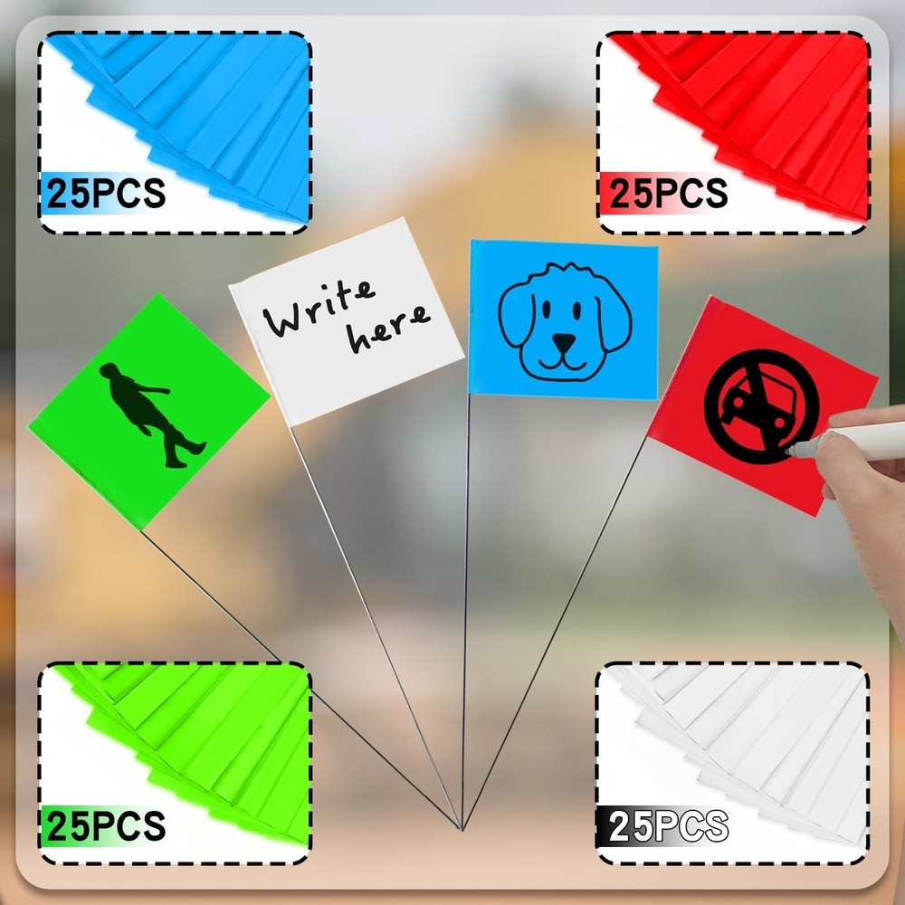 00Pack Marking Flags, Red & Green & Blue & White, Writable / 5x4x5 Inch, Yard...