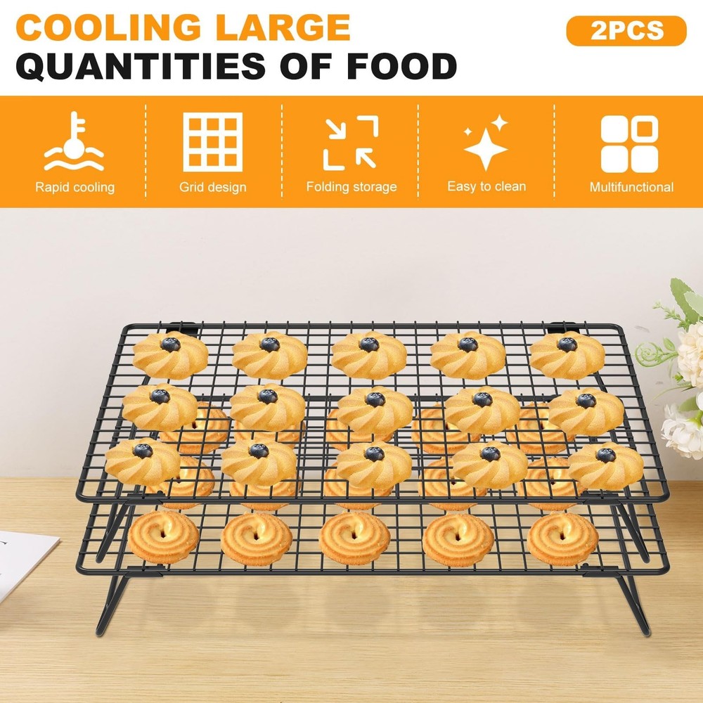 13.4" × 9.4" Stackable Cupcakes Cooling Racks – 2-Pack Nonstick Carbo