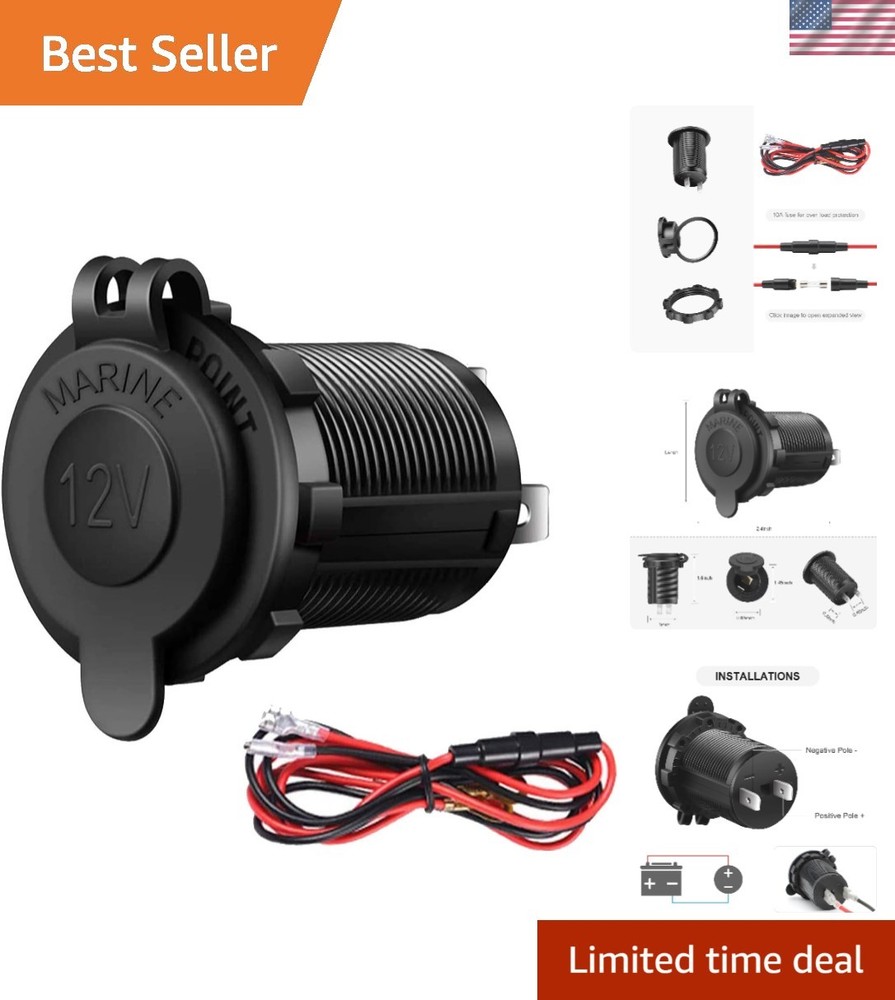 Waterproof 12V Cigarette Lighter Socket with Overload Protection for Vehicles