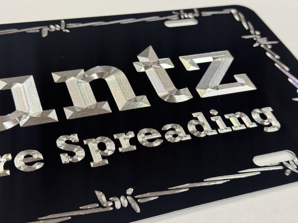 REFLECTIVE Custom Personalized Barbed Wire Car Tag Diamond Etched License Plate