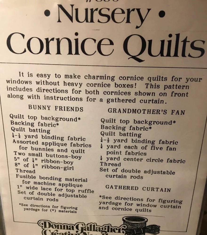 Donna Gallagher Creative Needlearts Quilt Pattern "NURSERY CORNICE QUILTS" NIP
