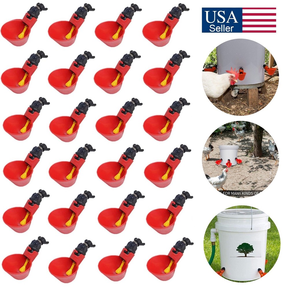 20Pcs Poultry Water Drinking Cups Chicken Hen Plastic Automatic Drinker Feeder
