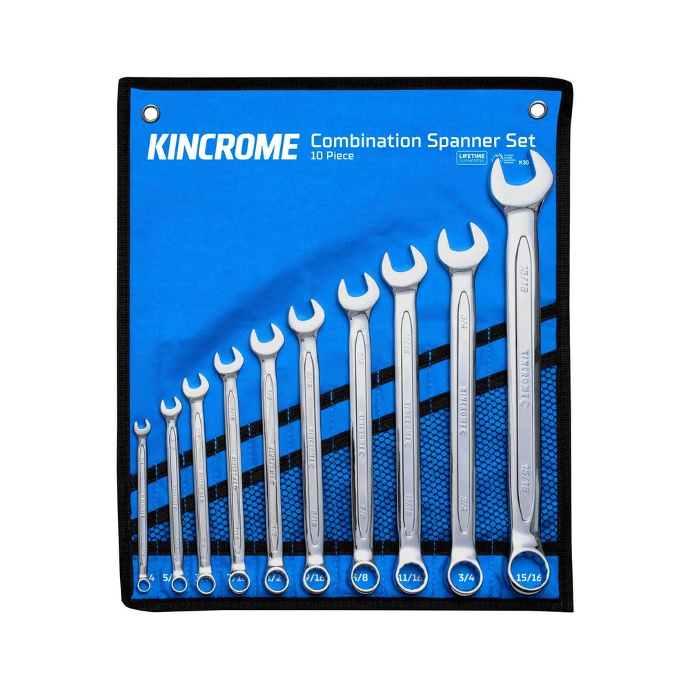 Kincrome 10 Piece IMPERIAL Combination Ring & Open End Spanner Set K3046