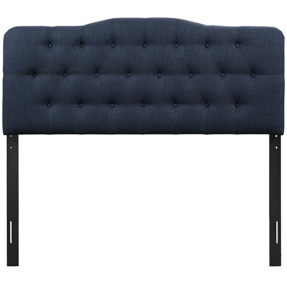 Modway Button Tufted Padded Upholstered Fabric Queen Size Headboard in Navy