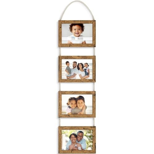 - Wall Hanging Picture Frames Collage with 4 Openings - - 4x6 Rustic Brown