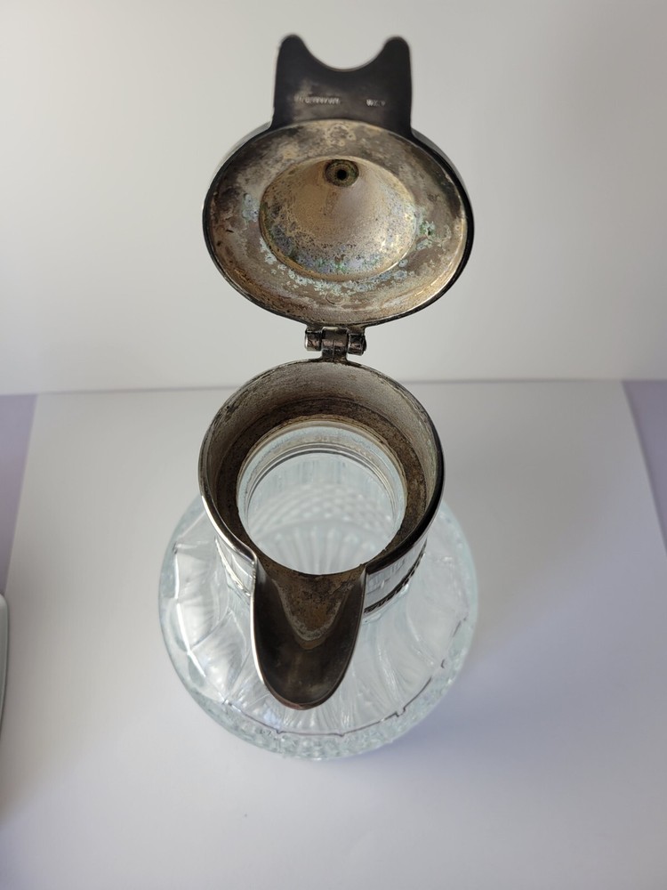 Leonard Italy Crystal Pitcher with Silverplate Lid 10"