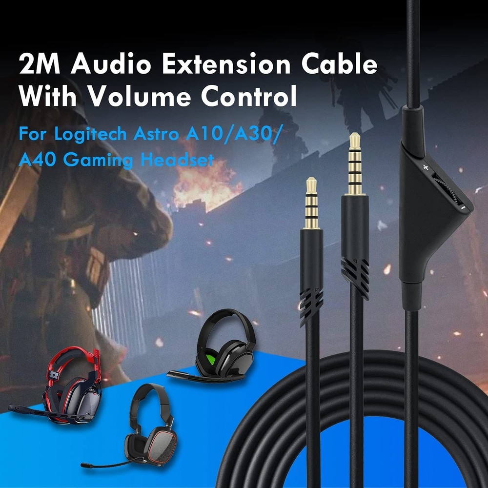 Mcbazel 2M 6.5 Feet Replacement Headset Cable with Volume 2 meters, Black